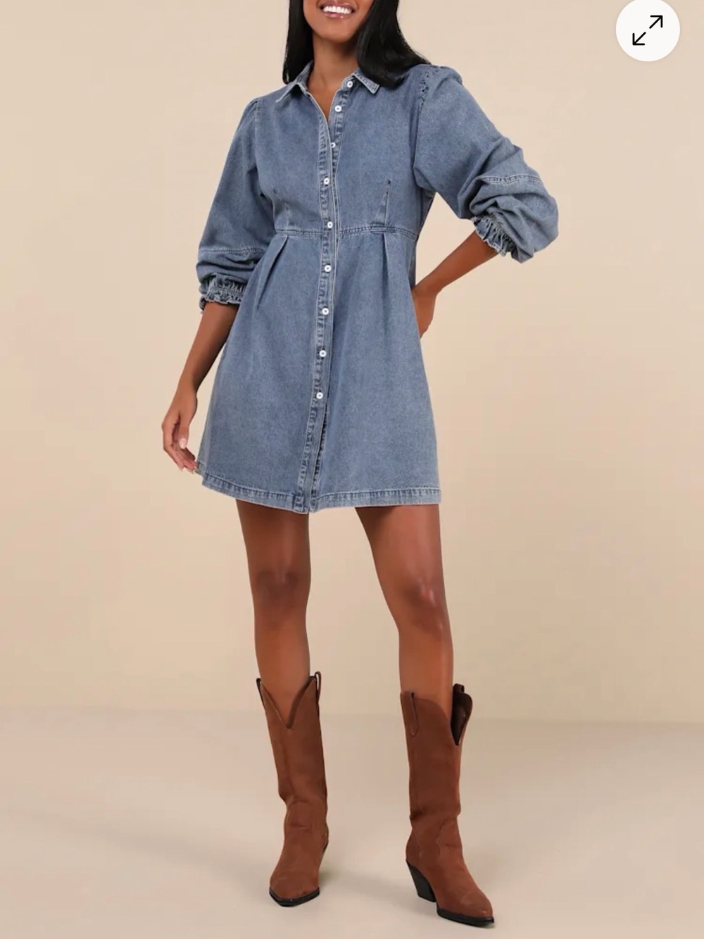 Lulu's Medium Wash Denim Button-Up Shirt - Blue